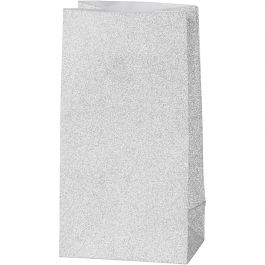Sac en Papier, H : 17 cm, dim. 6x9 cm, 120 gr, argent, 8 pièces/ 1 Pq. [HOB-23137]