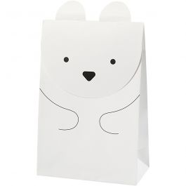 Sac en papier, ours polaire, H : 18 cm, dim. 6x12 cm, 80 gr, blanc, 6 pièces/ 1 Pq. [HOB-23181]
