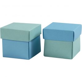 Boîte pliante, dim. 5,5x5,5 cm, 250 gr, turquoise clair/turquoise, 10 pièces/ 1 Pq. [HOB-233008]