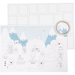 Calendrier de Noël, dim. 30x42 cm, blanc, 3pièce/ 1 Pq. [HOB-23311]