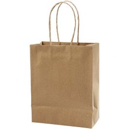 Sac en Papier, H : 23 cm, L : 18x9 cm, 125 gr, brun, 10 pièces/ 1 Pq. [HOB-23369]
