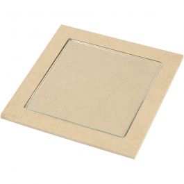 Dessous-de-plat avec centre en verre, dim. 15x15x0,5 cm, 6 pièces/ 1 Pq. [HOB-23607]