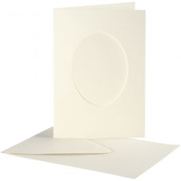 Cartes cadres et enveloppes, ovale, dimension carte 10,5x15 cm, dimension enveloppes 11,5x16,5 cm, blanc cassé, 10 set/ 1 Pq. [HOB-23722]