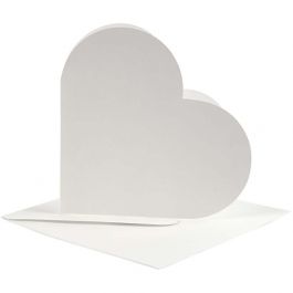 Cartes en forme de coeur, dimension carte 12,5x12,5 cm, dimension enveloppes 13,5x13,5 cm, blanc cassé, 10 set/ 1 Pq. [HOB-23760]