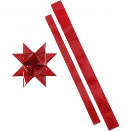 Bandes de papier étoiles, L : 86+100 cm, L : 25+40 mm, d 11,5+18,5 cm, rouge, glitter rouge, 16 bandes/ 1 Pq. [HOB-24348]