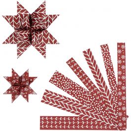 Bandes de papier étoiles, L : 44+78 cm, d 6,5+11,5 cm, L : 15+25 mm, rouge, blanc, 60 bandes/ 1 Pq. [HOB-24353]