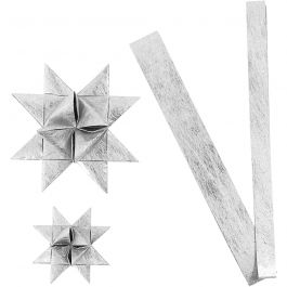 Bandes de papier étoiles, L : 44+78 cm, L : 15+25 mm, d 6,5+11,5 cm, argent, 32 bandes/ 1 Pq. [HOB-24394]