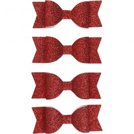 Noeud en papier, dim. 31x85 mm, glitter rouge, 4 pièces/ 1 Pq. [HOB-24777]