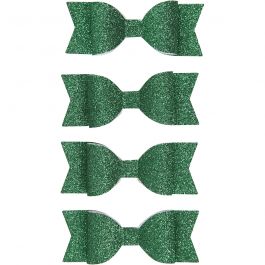 Noeud en papier, dim. 31x85 mm, glitter vert, 4 pièces/ 1 Pq. [HOB-24783]