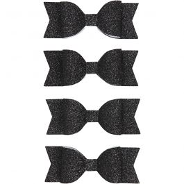 Noeud en papier, dim. 31x85 mm, glitter noir, 4 pièces/ 1 Pq. [HOB-24789]