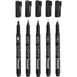 Feutres permanents, trait 2x0,6+2x0,8+1,3 mm, noir, 5 pièces/ 1 Pq. [HOB-25010]