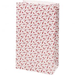 Sac en papier, trompette, H : 21 cm, dim. 6x12 cm, 80 gr, rouge, blanc, 8 pièces/ 1 Pq. [HOB-25352]