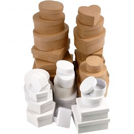 Boîtes - Achat en gros, dim. 6,5-18 cm, brun, blanc, 30 pièces/ 1 set [HOB-26373]