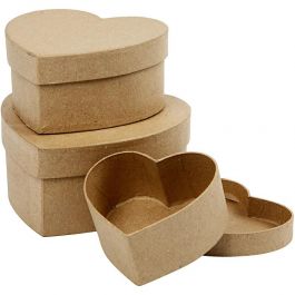 Boîtes coeurs, H : 5+6,5+7,5 cm, L : 10+12,5+15 cm, 3 pièces/ 1 set [HOB-263760]
