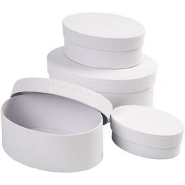 Boîtes Ovales, H : 4+5+6+7 cm, L : 10+12+14+16 cm, blanc, 4 pièces/ 1 set [HOB-264030]