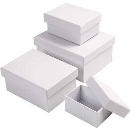 Boîtes Rectangulaires, H : 3,5+4,5+5,5+6,5 cm, dim. 8,5x11,5+11x14 cm, blanc, 4 pièces/ 1 set [HOB-264050]