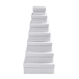 Boîtes Carrées, H : 4,5+5+5,5+6+6,5+7+7,5 cm, dim. 9+11+13+15+17+19+21 cm, blanc, 7 pièces/ 1 set [HOB-26419]