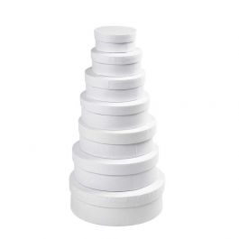 Boîtes rondes set, H : 4+4,5+5+5,5+6+6,5+7 cm, d 8,5+10,5+12,5+14,5+16,5+18,5+21,5 cm, blanc, 7 pièces/ 1 set [HOB-26421]