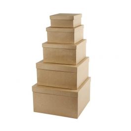 Boîtes Gigognes Carrées, H : 8+10+13+15+17,5 cm, L : 15,5+20+25+30+35,5 cm, 5 pièces/ 1 Pq. [HOB-26465]
