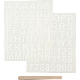 Décalcomanies, lettres et chiffres, H : 17 mm, L : 17 mm, feuille 12,2x15,3 cm, blanc, 1 Pq. [HOB-283968]