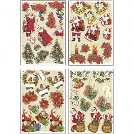 Motifs 3D, Père Noël et Poinsettias, feuille 21x30 cm, 4 flles/ 1 Pq. [HOB-28665]