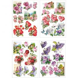 Motifs 3D, fleurs et papillons, feuille 21x30 cm, 4 flles/ 1 Pq. [HOB-28705]