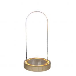Cloche à LED en verre avec base en bois Ø10cm (1 pièce.) [IFS-29499]