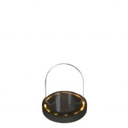 Cloche à LED en verre avec base en bois noir Ø12cm (1 pièce.) [IFS-29592]
