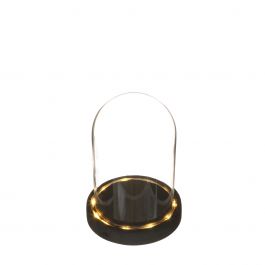 Cloche à LED en verre avec base en bois noir Ø12cm (1 pièce.) [IFS-29593]