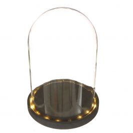 Cloche à LED en verre avec base en bois noir Ø17cm (1 pièce.) [IFS-29595]