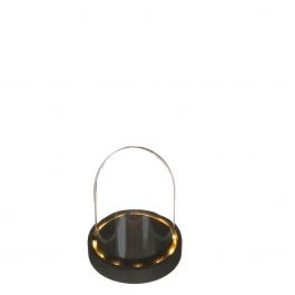 Cloche à LED en verre avec base en bois noir Ø10cm (1 pièce.) [IFS-29598]
