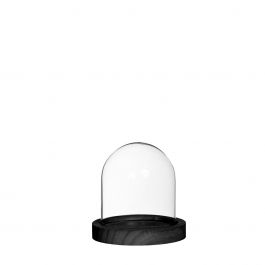 Cloche en verre avec base en bois noir Ø10cm H. 10 cm (1 pièce.) [IFS-29821]