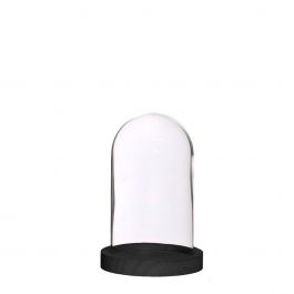 Cloche en verre avec base en bois noir Ø10cm (1 pièce.) [IFS-29828]