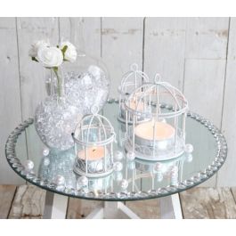Plateau miroir rond Ø 30cm avec bord en diamant (1 pièce) [IFS-30211]