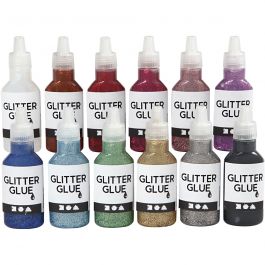 Colle à paillettes, ass. de couleurs, 12x25 ml/ 1 Pq. [HOB-318200]