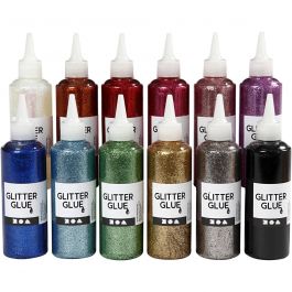 Colle à paillettes, ass. de couleurs, 12x118 ml/ 1 Pq. [HOB-31820]