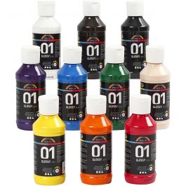 Peinture Acrylique Brillante, ass. de couleurs, 10x100 ml/ 1 Pq. [HOB-32001]