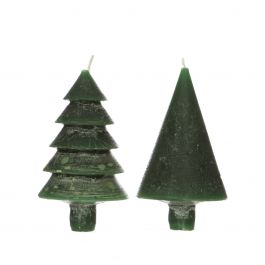 Set de 2 bougies en forme d'arbres vert foncé 12cm de haut (1 lot, 6st) [IFS-32150]