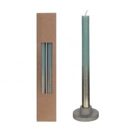 Bougies pour le dîner Eucalyptus Vert avec spray d'or Ø2.1/h. 25cm (1 set) [IFS-32315]