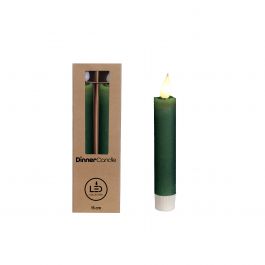 Bougie LED h.21cm Ø2,1 cm finition rustique vert mousse (Ensemble de 2 pcs) [IFS-32540]