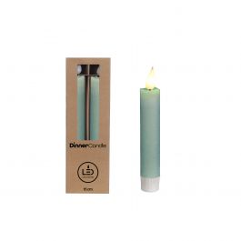 Bougie LED h.21cm Ø2,1 cm finition rustique vert eucalyptus (Ensemble de 2 pcs) [IFS-32545]