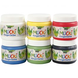 MUCKI Peinture au doigt, ass. de couleurs, 6x150 ml/ 1 Pq. [HOB-34766]