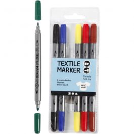 Feutres textiles, trait 2,3+3,6 mm, couleurs classiques, 6 pièces/ 1 Pq. [HOB-34819]