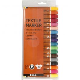 Feutres Textile, trait 2-4 mm, ass. de couleurs, 18 pièces/ 1 Pq. [HOB-34837]