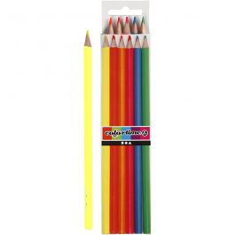 Crayons de Couleur Colortime, L : 17,45 cm, mine 3 mm, couleurs néons, 6 pièces/ 1 Pq. [HOB-38096]