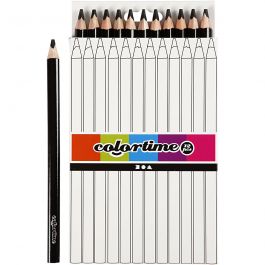 Crayons de Couleur Colortime, L : 17,45 cm, mine 5 mm, JUMBO, noir, 12 pièces/ 1 Pq. [HOB-38181]