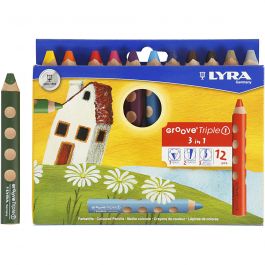 Crayons de Couleur Groove Triple1, L : 12 cm, mine 10 mm, ass. de couleurs, 12 pièces/ 1 Pq. [HOB-38514]