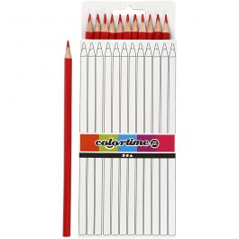Crayons de Couleur Colortime, L : 17 cm, mine 3 mm, rouge, 12 pièces/ 1 Pq. [HOB-38572]