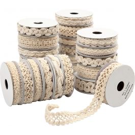 Rubans décoratifs, L : 6-18 mm, crème, 56x0.90 m/ 1 Pq. [HOB-41053]