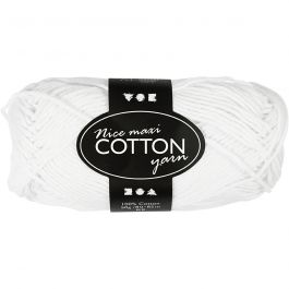 Pelote de fil de coton, dim. 8/8, L : 80-85 M, dim. maxi, blanc, 50 gr/ 1 boule [HOB-421310]